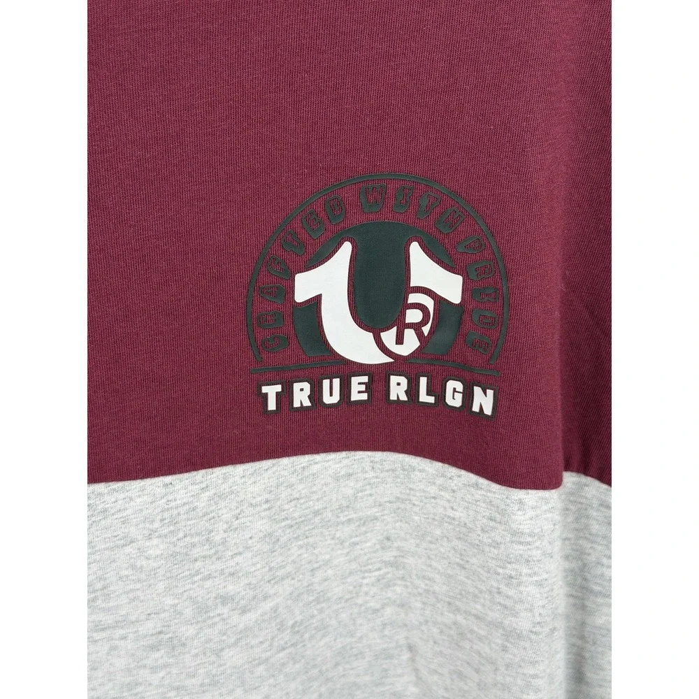 True Religion Shirt Mens 2XL‎ Color Block Long Sleeve Tee Red Heather Horseshoe